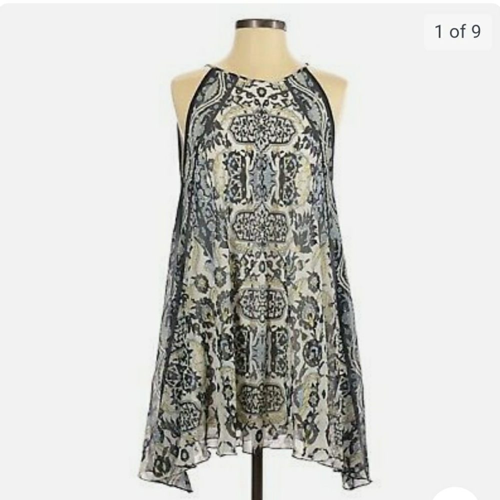 Sophie Max Navy, White, and Yellow Paisley & floral mini swing dress